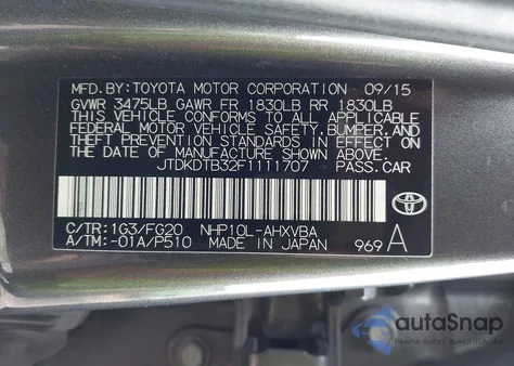 2015 Toyota Prius C Two z USA, uszkodzony, nr VIN JTDKDTB32F1111707